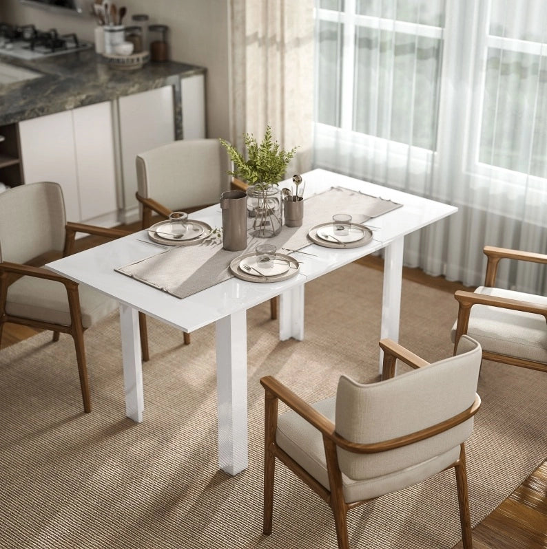 Tavolo da pranzo allungabile 120-160 x 80 cm bianco lucido per 4-6 persone