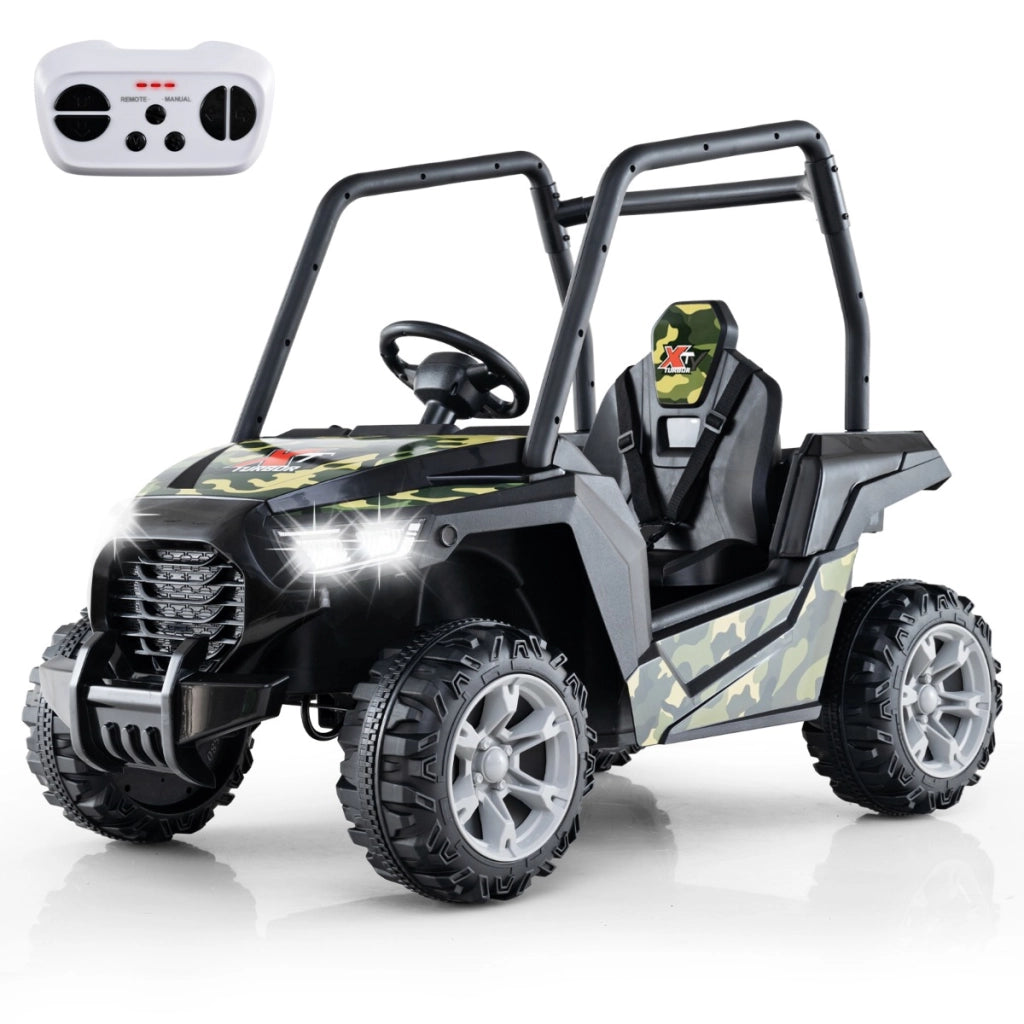 UTV Elettrico per bambini con batteria 24V e controllo remoto 2 sospensioni a molla, Veicolo giocattolo Verde mimetico-Macchinine giocattoli