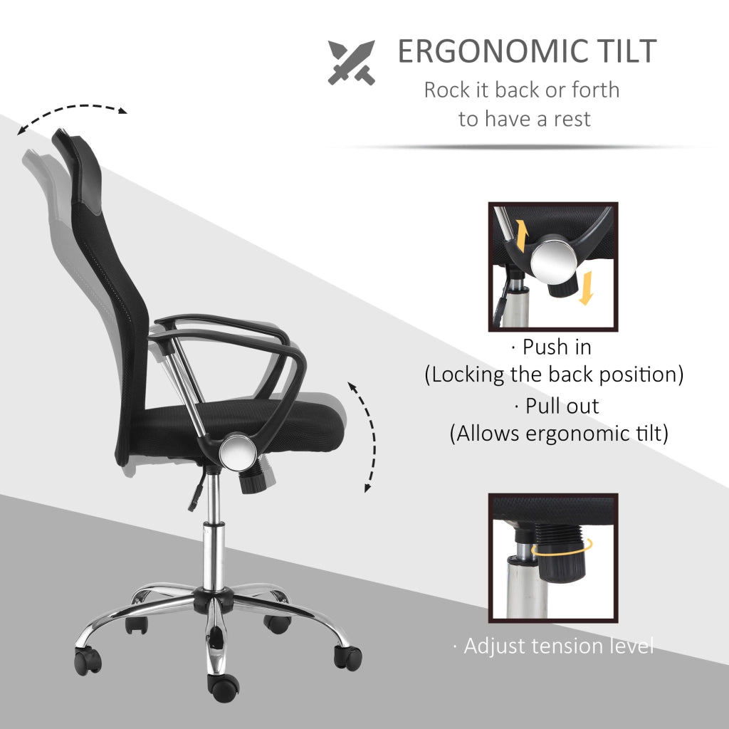 Sedia da ufficio ergonomica girevole con altezza regolabile funzione dondolo poggiatesta in schiuma nero
