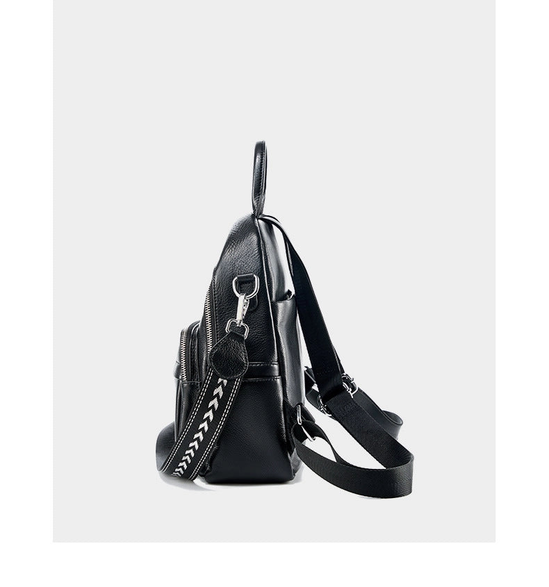 Zaino da viaggio da donna in vera pelle, grande capacit¨¤, colore nero.