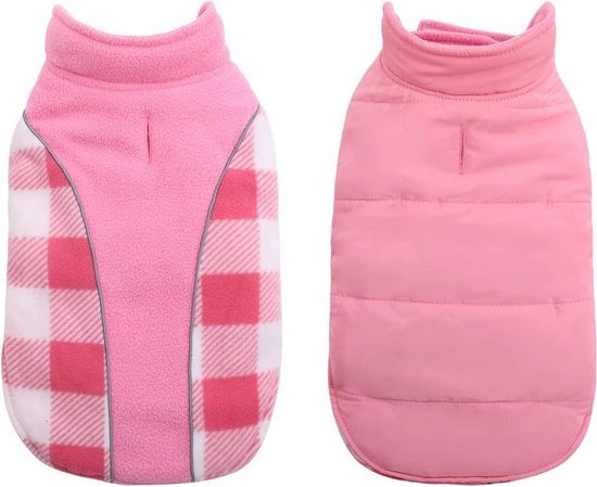Giacca per cani, Giacca per cani invernale, Impermeabile, Resistente al vento, Giacca per cani reversibile per cani piccoli, medi e grandi, Giacca per cani in cotone con apertura per collare, Riflettente, Calda, Adattabile, Rosa, XS