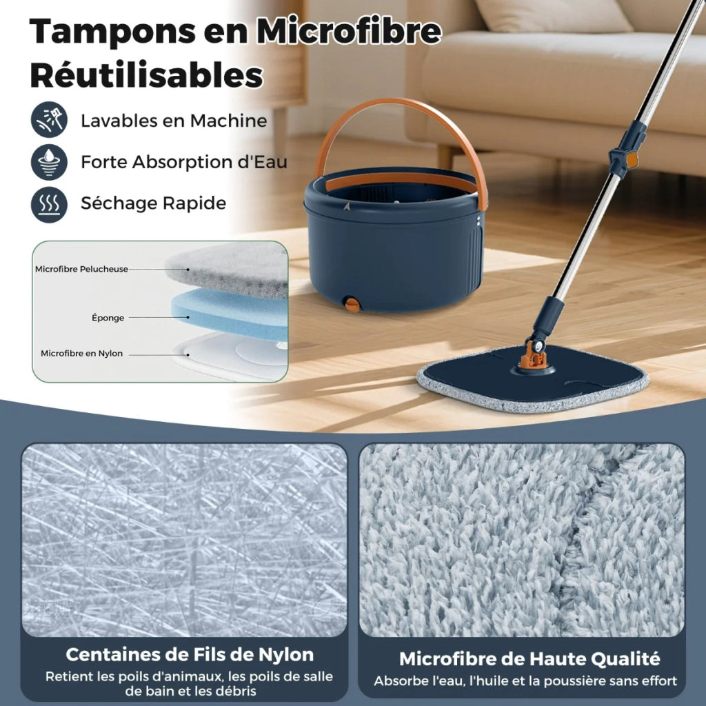 Set secchio e mocio 35,5 x 20 cm sistema di risparmio idrico testina triangolare e rettangolare in PP blu navy 20_0018366