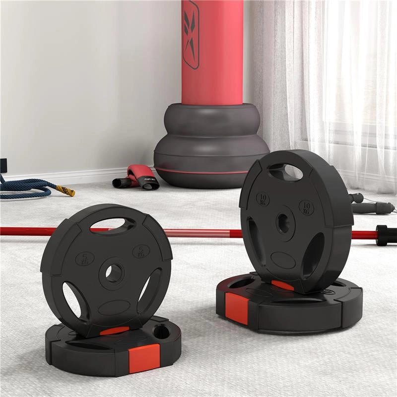 KIT PESI CON 2 DISCHI DA 10 KG E 2 DISCHI DA 5 KG IN POLIPROPILENE E SABBIA Ø 34X6 CM E Ø 27X4.5 CM NERO