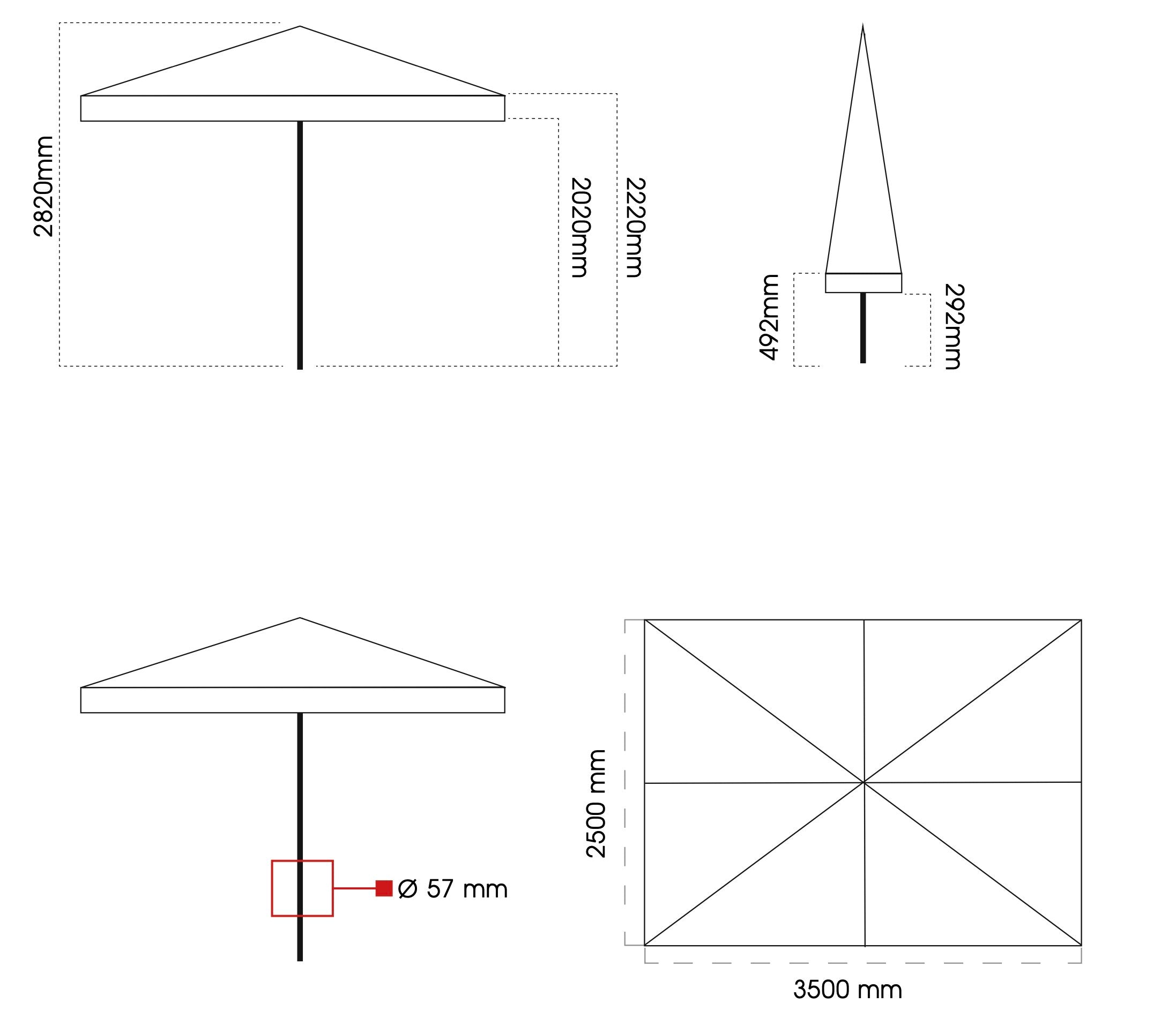 Ombrellone da Giardino 2,5x3,5 m Palo Ø57 mm in Legno Telo in Acrilico Ecrù