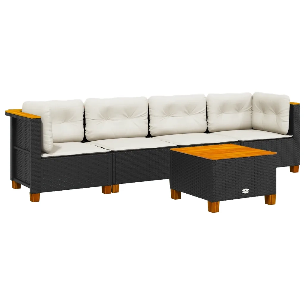Set Divani da Giardino 5 pz | Set Salotto da Giardino con Cuscini in Polyrattan Nero