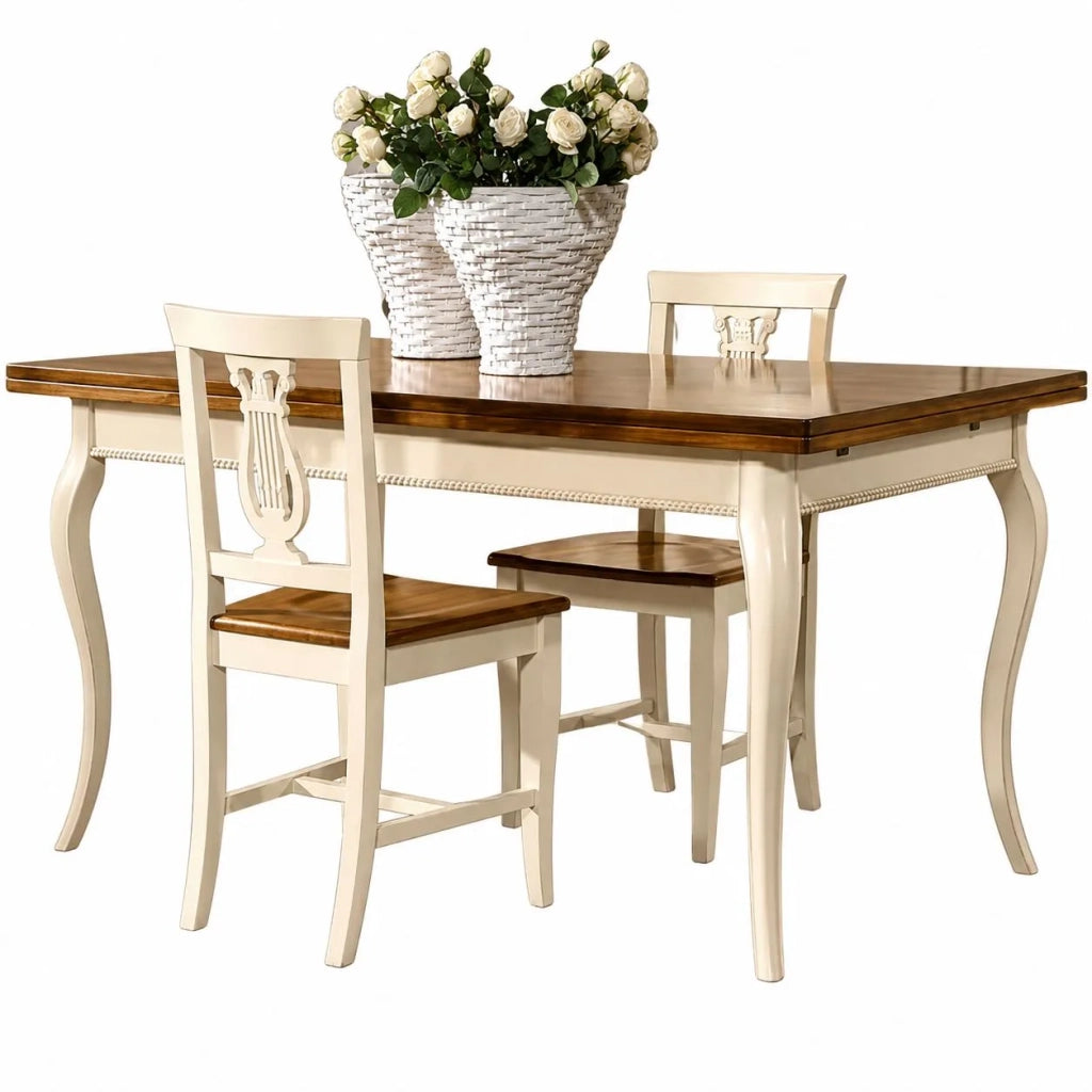 Tavolo rettangolare in legno allungabile 160x85 finitura bicolore - Mobili 2G