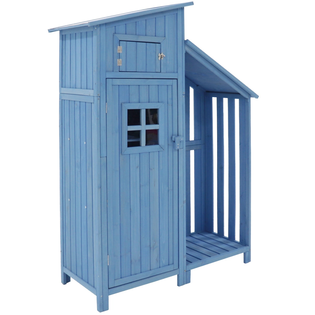 Armadio da giardino con 2 ripiani e ampio vano portaoggetti per terrazza e balcone in legno massello blu