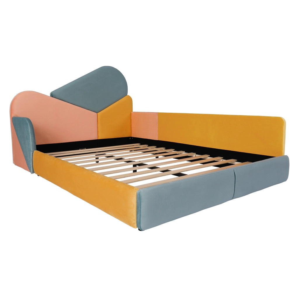 Letto con Sponda 140x200 cm - Letto Singolo in Velluto con Testiera e Blu Multicolore