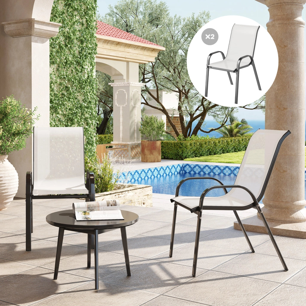 Sedia da Giardino Impilabile con Braccioli ¨C Zephmum ¨C Grigio, Tessuto, Acciaio, 54x71x93 cm