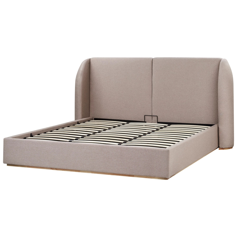 Letto matrimoniale con contenitore rivestito in tessuto tortora con ampia testata 180 x 200 cm camera da letto elegante