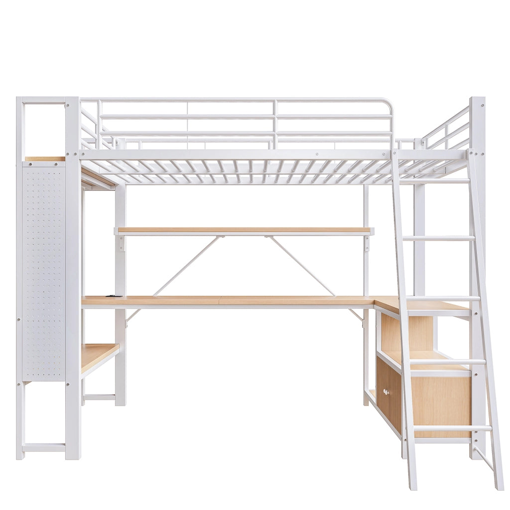 Letto a Soppalco con Scrivania e LED ¨C MINIMAL ¨C Bianco 90x200 Metallo
