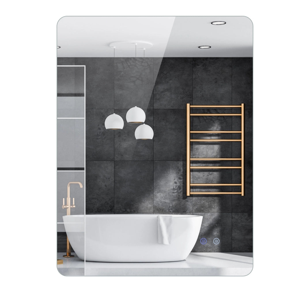 Specchio led bagno rettangolare parete retroilluminato luminosità regolabile touch-Specchio vetro temperato memoria anti-appannamento 80 x 60 cm