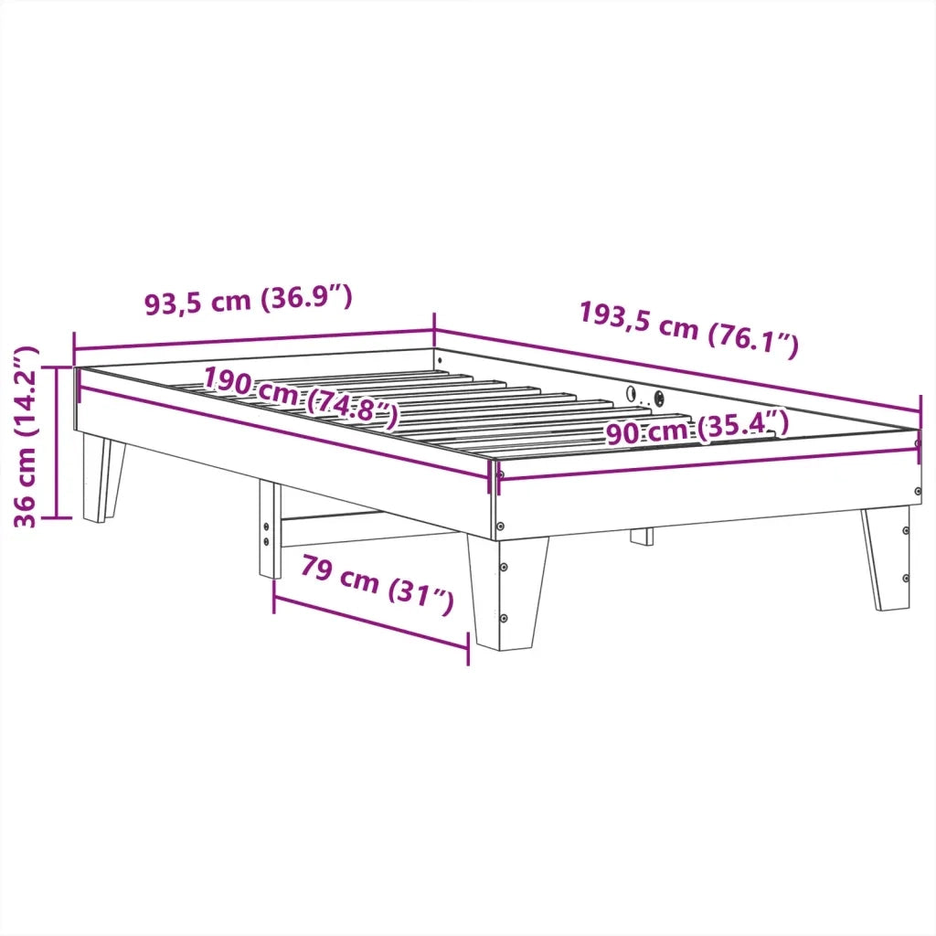 Letto senza Materasso 90x190 cm in Legno Massello di Pino