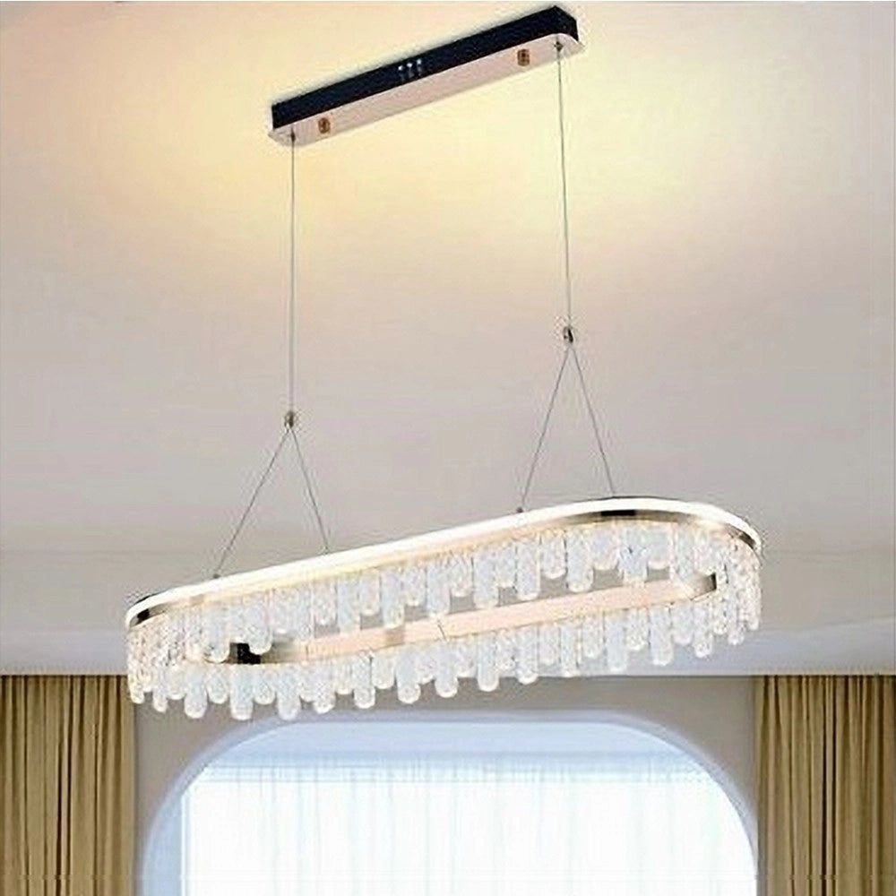 Trade Shop - Lampadario Led Sospeso Oro 50 W Ovale Con Cristalli 3 Colorazione Luce Lp-40-3c -