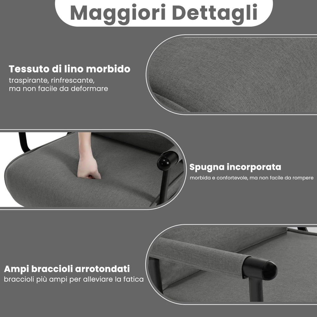Poltrona Relax Reclinabile Convertibile, Divano Letto Trasformabile 3 in 1, con Schienale Regolabile in 5 Posizioni, Cuscino Rimovibile, Seduta Imbottita, 65 x 75 x 78cm, Grigio Scuro