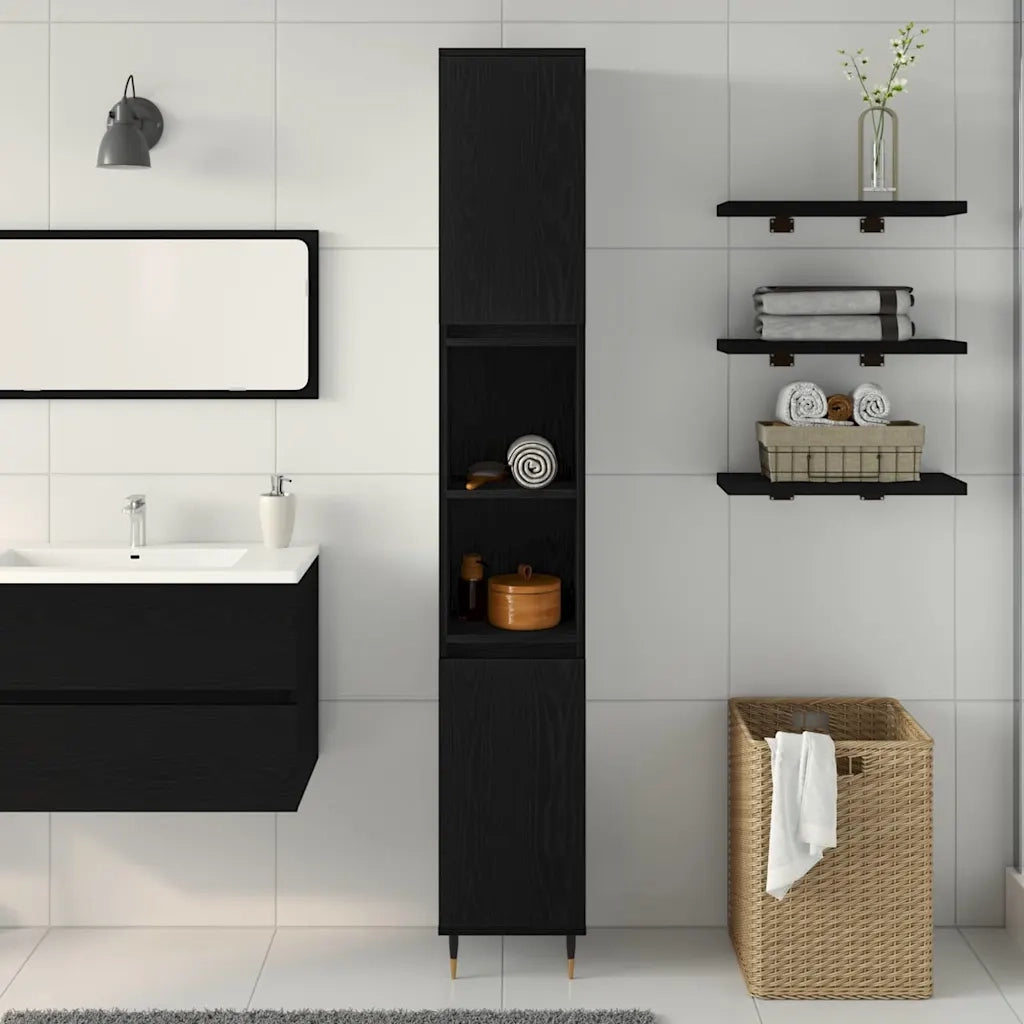 Mobile da Bagno Rovere Nero 30 x 30 x 190 cm Legno multistrato 862881