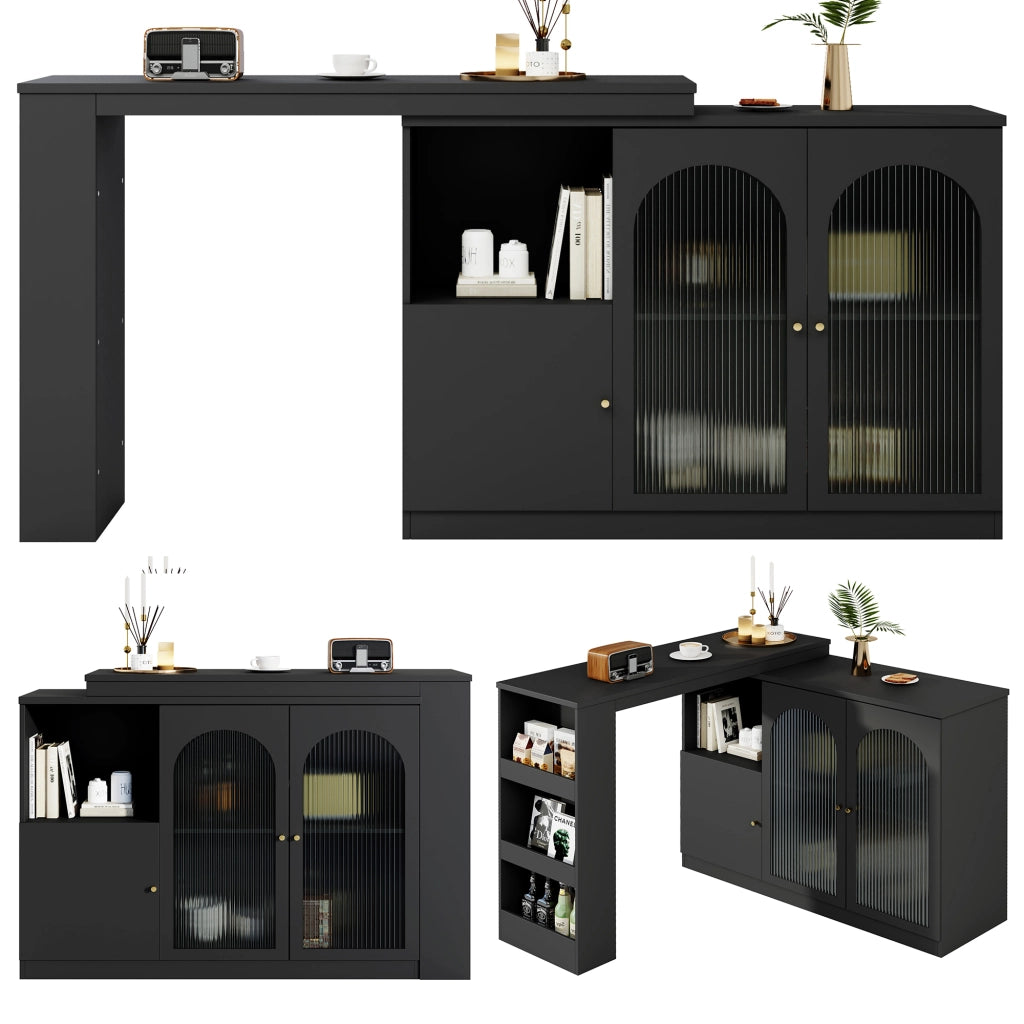 Tavolo Bar Rotante 360¡ã ¨C MINIMAL ¨C Nero, Piano in Vetro, 120x40x97 cm