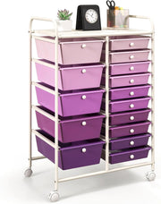 Carrelli Porta Oggetti, con 10+5 Cassetti Impilabili, 2 Ruote Bloccabili, Braccioli Metallici, Portabile e Pratico, per Ufficio, Studio, Cucina,Bagno, 5 Colori Disponibili, 62,5x37x87 cm