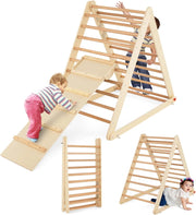 Triangolo a Gradini, Scala Giochi Arrampicata a Triangolo, con Scivolo, Palestra Coperta da Casa, Legno, Ideale per Bambini 3+ Anni (naturale)