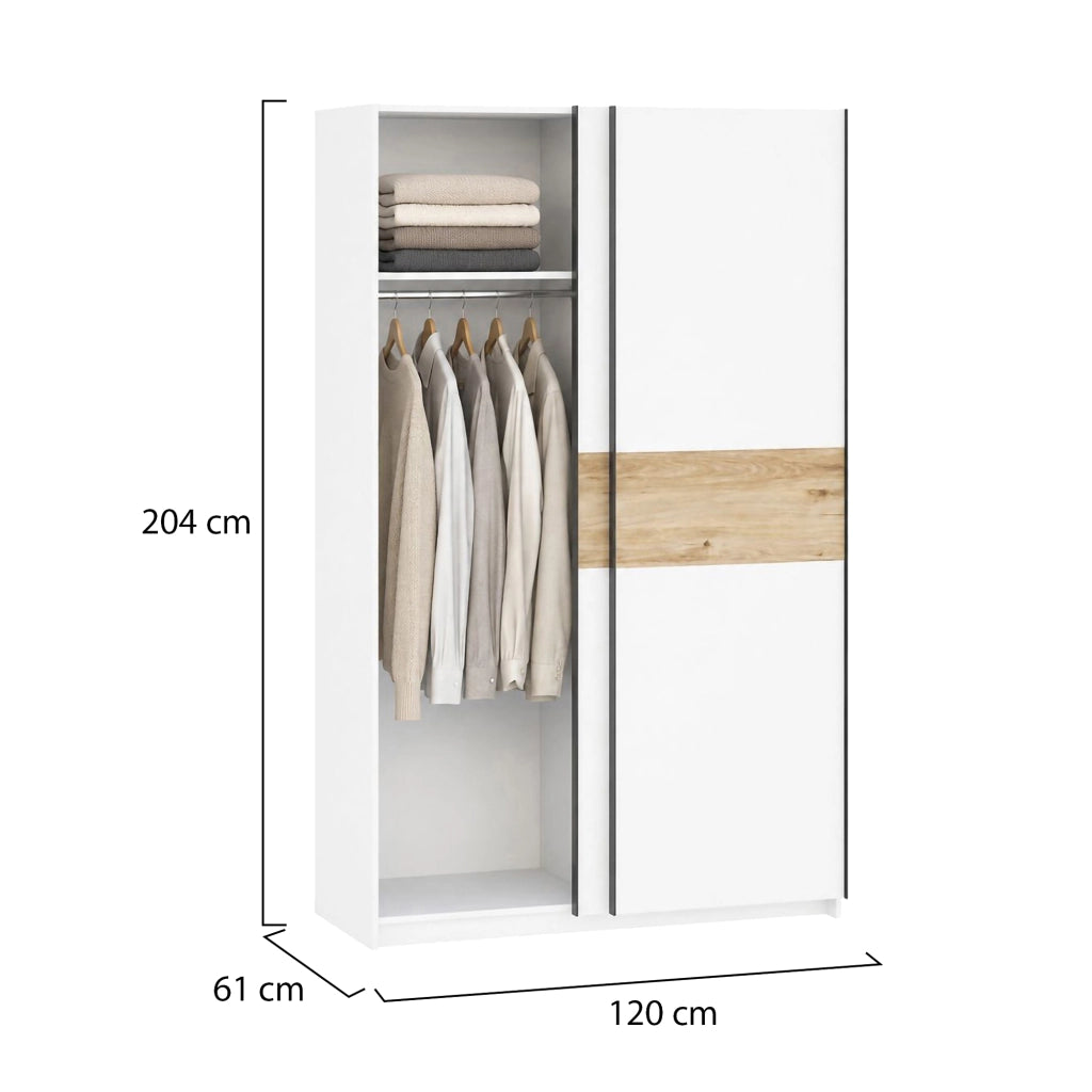 Armadio Camera da Letto Maba, Guardaroba 2 Ante 2 Ripiani, 120x204h cm Bianco