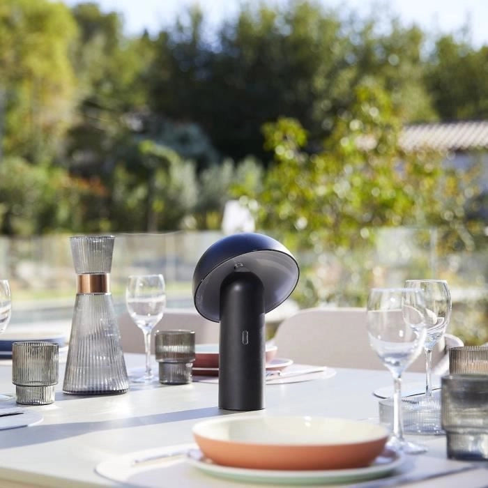 Lampada da tavolo senza fili - LUMISKY - TOD BLACK - H28 cm - Testa orientabile - LED bianco caldo