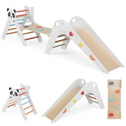Set triangolo arrampicata Montessori pieghevole a tema panda, Parco giochi per bambini con scivolo rampe e scala Bianco