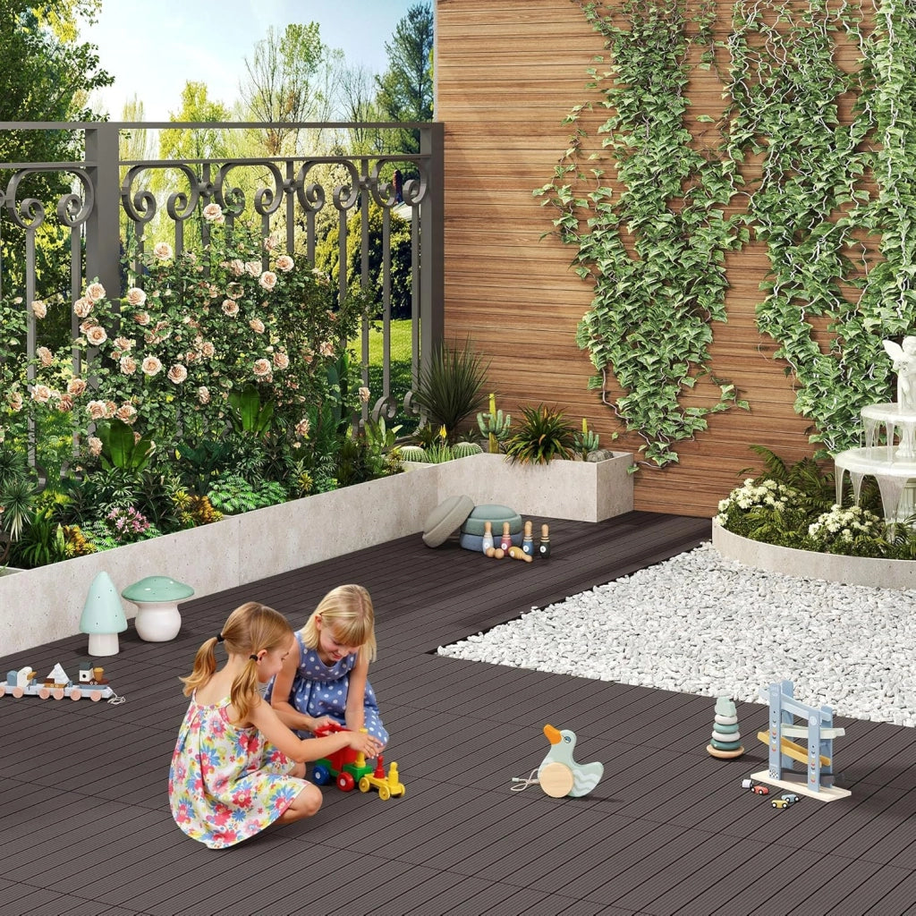 GTF005co Piastrelle per Pavimenti da Esterno Mattonelle Pavimentazione ad Incastro Click-Deck in Legno Composito, con 6 Pannelli da 30x60 cm Caffè