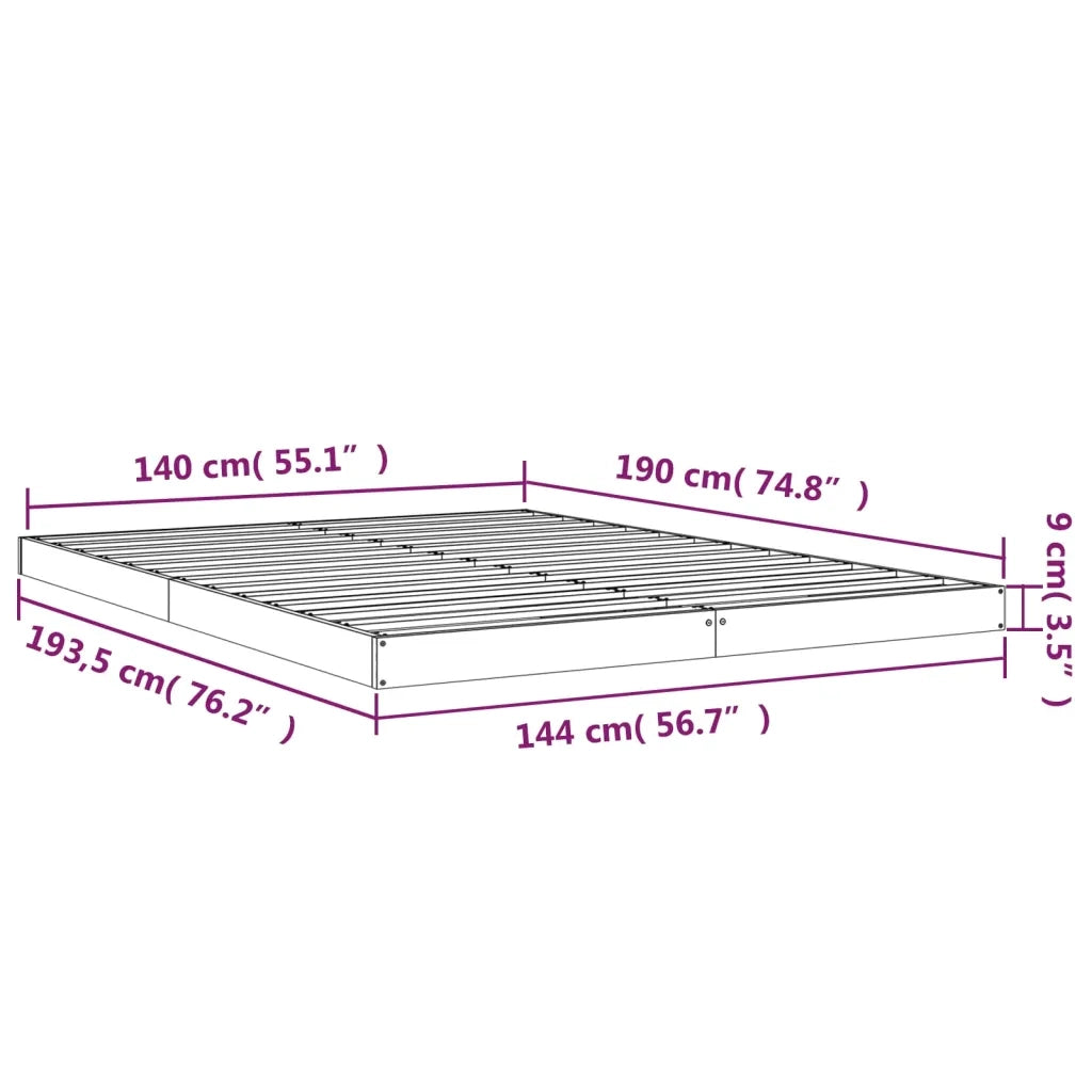 Letto senza Materasso Bianco 140x190 cm Legno Massello di Pino 823465