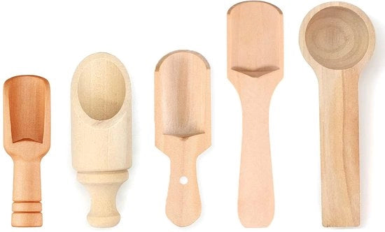 Lepel Mini in Legno da 5 Stuks - Lepel da Tè in Legno - Accessori Cucina - Lepel per Spezie - Formato Compatto - Profumo Naturale