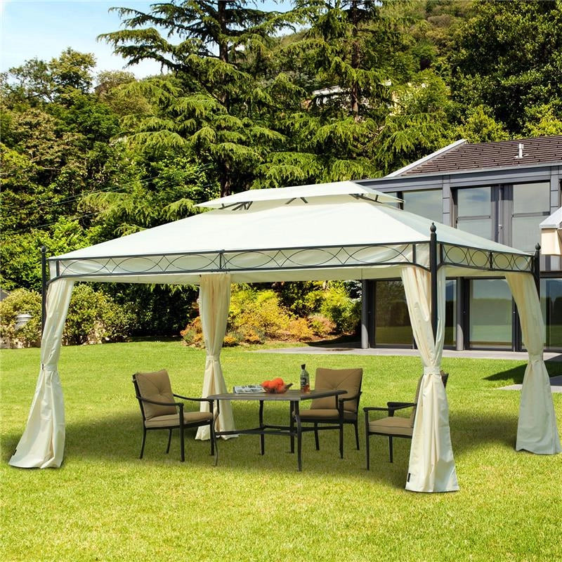 GAZEBO DA GIARDINO IN METALLO CON DOPPIO TETTO 3 X 4 M CREMA