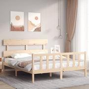 Giroletto con Testiera-Struttura Letto con testiera King Size in Legno Massello 374704