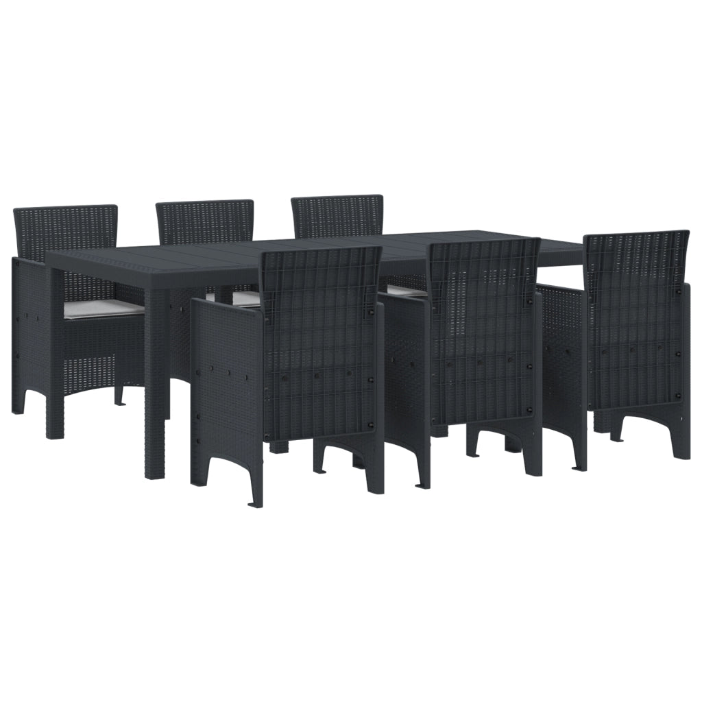 Set da pranzo da giardino 7 pezzi con cuscini in antracite polirattan