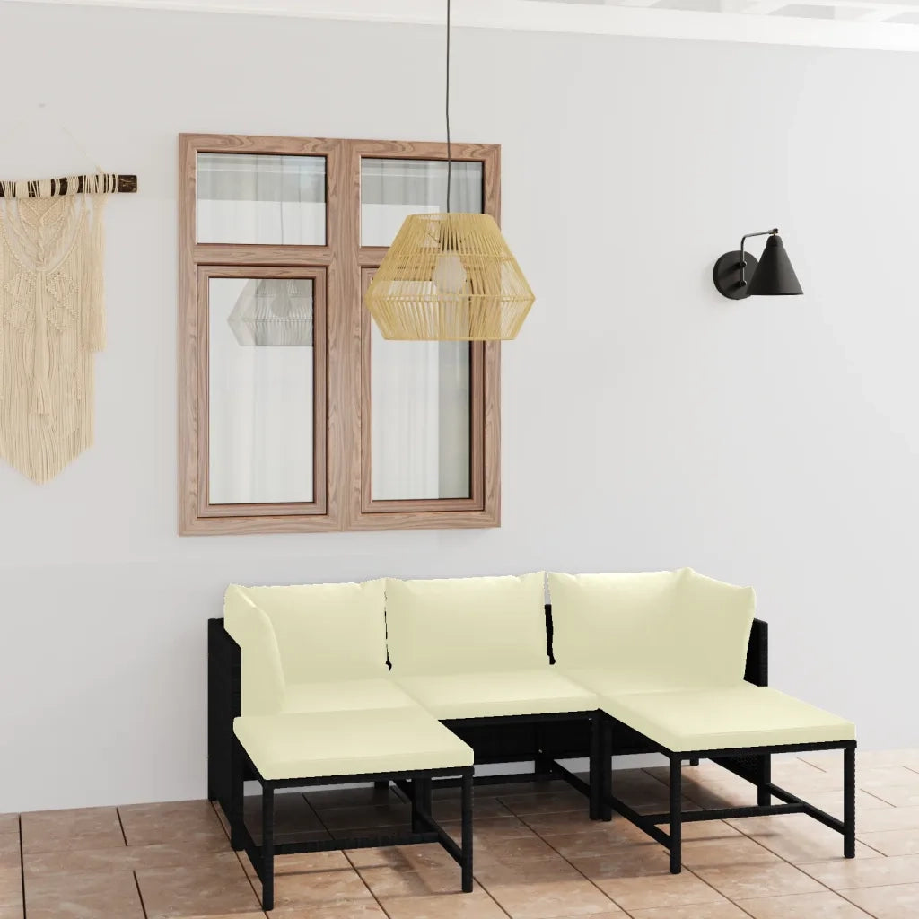 Set Divani da Giardino 5 pz | Set Salotto da Giardino con Cuscini in Polyrattan Nero