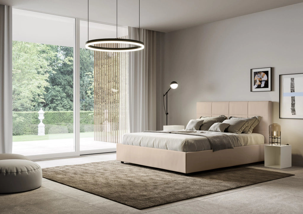 BS COM Letto matrimoniale contenitore doppia alzata imbottito 160x200 similpelle tortora