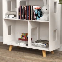 Libreria per Bambini 3-6 Anni a 3 Livelli per Libri e Giochi, in MDF e Legno di Pino, 65x25x108.5 cm, Bianco