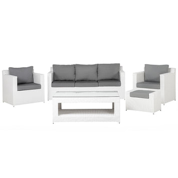 Set divano ad angolo da giardino bianco finto rattan grigio cuscini 6 posti con tavolo ottomana set di conversazione in vimini per esterni