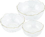 Set di scodelle da servire eleganti - 3 pezzi - bordo dorato - vetro temprato