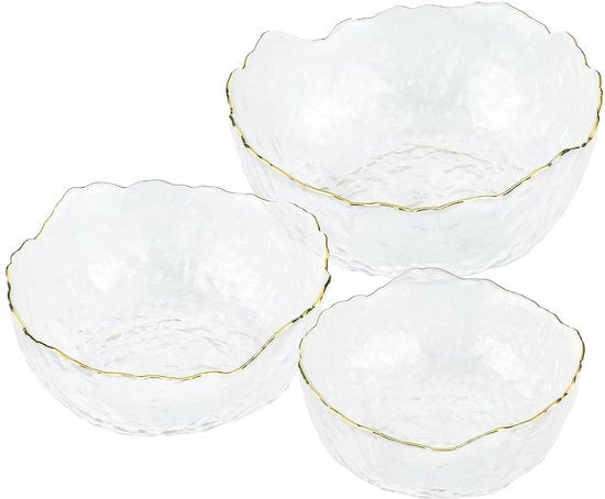 Set di scodelle da servire eleganti - 3 pezzi - bordo dorato - vetro temprato