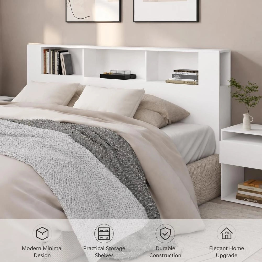 Headboard With Shelves, White, 200x18.5x104.5 Cm