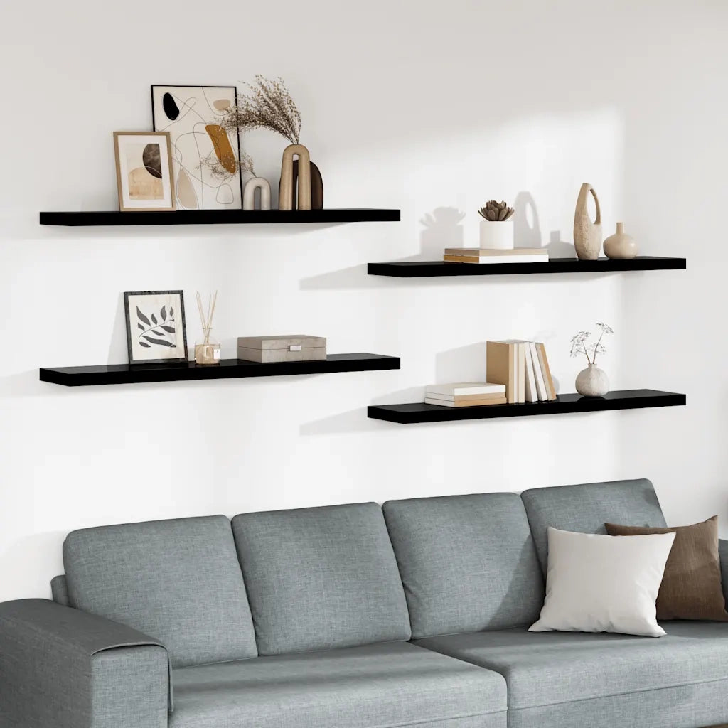 Scaffali a Parete 4 pz Nero Lucido 120x23,5x3,8 cm in MDF cod mxl 32946