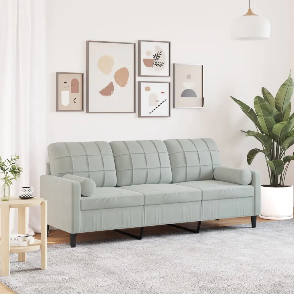 Divano a 3 Posti con Cuscini-Sofa 3 Posti con Cuscini Grigio Chiaro 180 cm in Velluto 574643