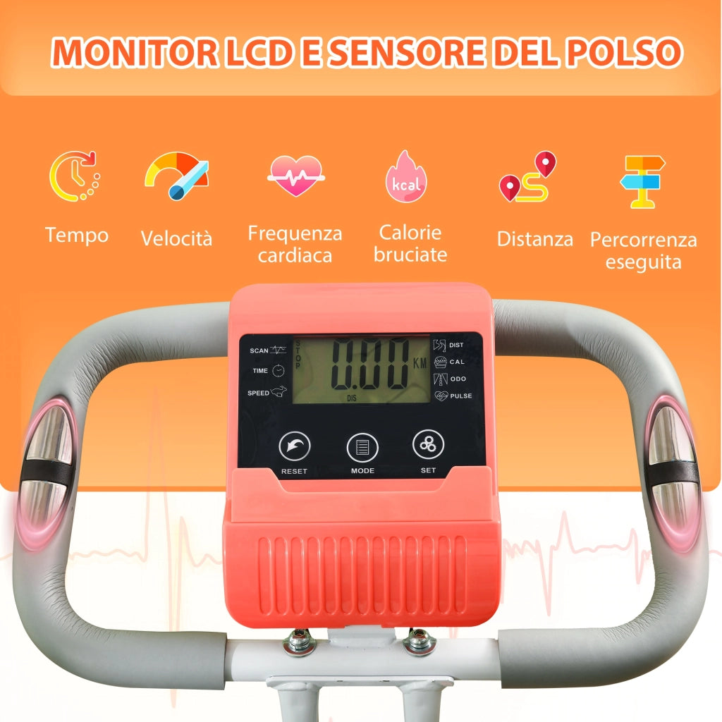 Cyclette Pieghevole con Resistenza Magnetica 8 Livelli Volano 2,5kg in Acciaio e ABS Grigio e Arancione