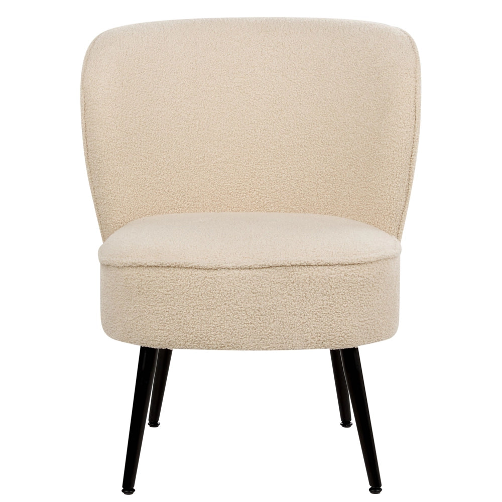 Poltrona da Soggiorno Senza Braccioli bouclè beige chiaro capitonnè Verticale Gambe In Legno