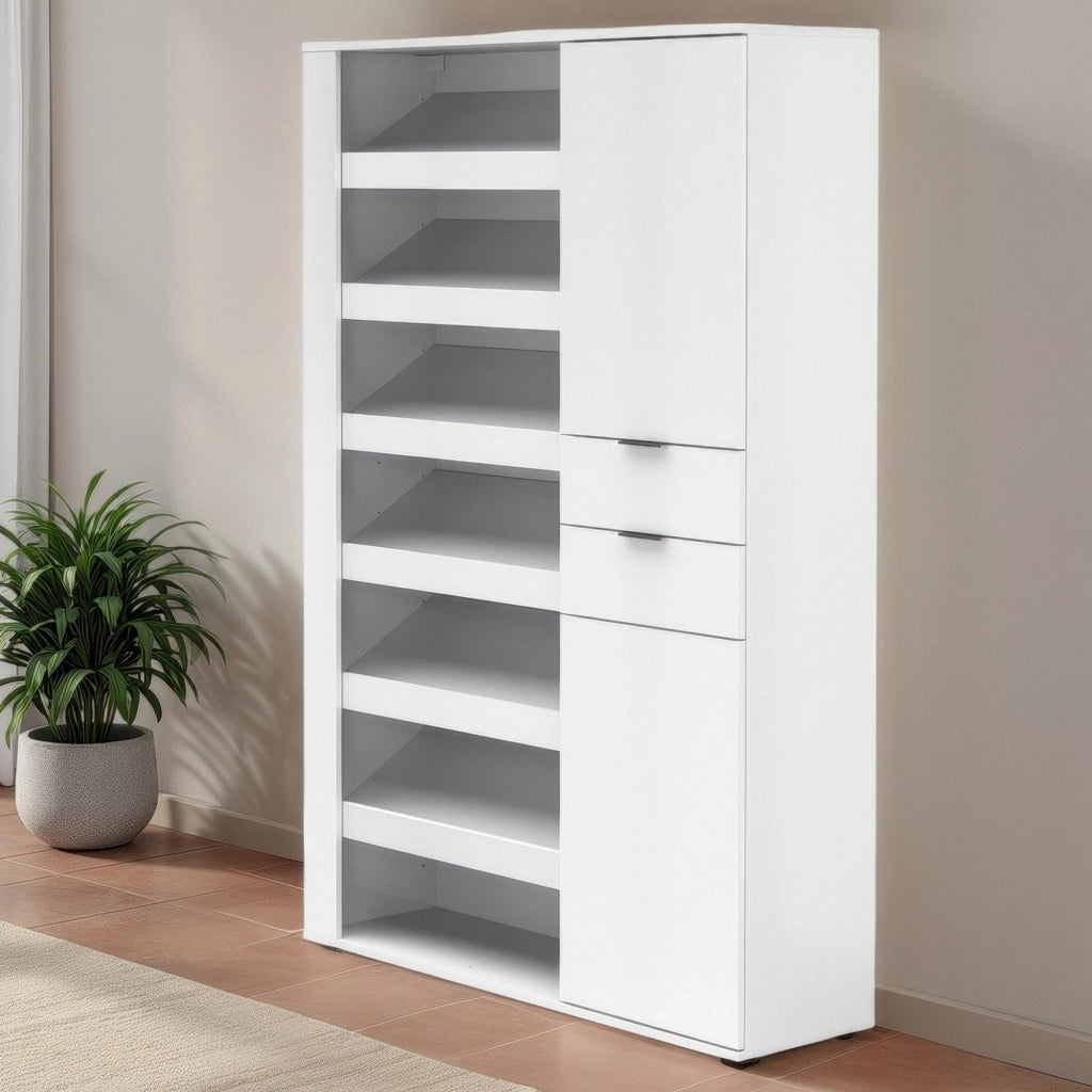 Mobile Portascarpe Rotondo, Scarpiera 8 Ripiani Made in Italy, 120x35x178h cm Bianco Lucido