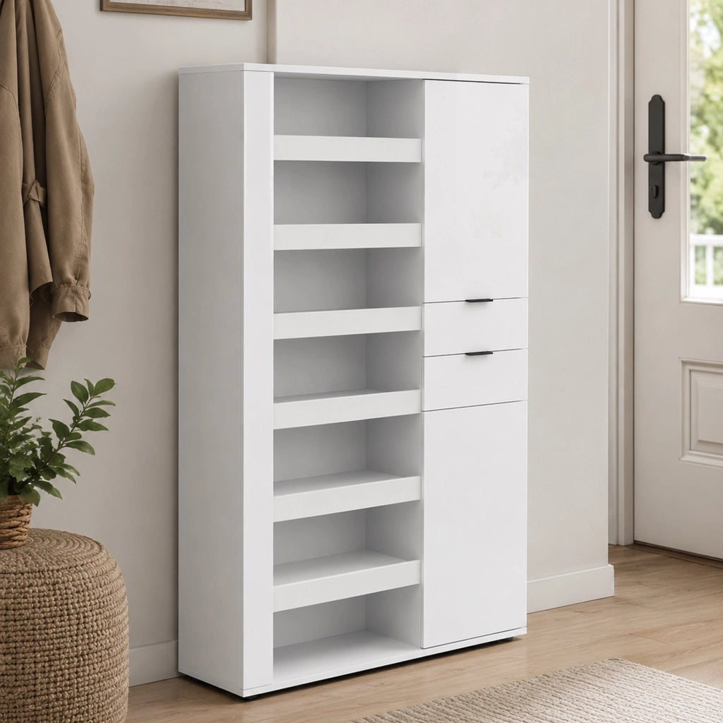 Mobile Portascarpe Rotondo, Scarpiera 8 Ripiani Made in Italy, 120x35x178h cm Bianco Lucido