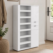 Mobile Portascarpe Rotondo, Scarpiera 8 Ripiani Made in Italy, 120x35x178h cm Bianco Lucido