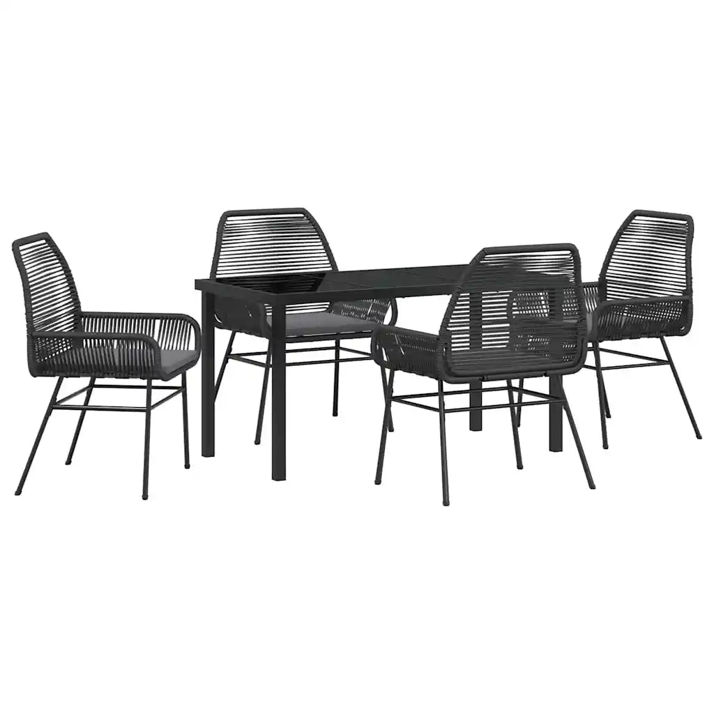Set da Pranzo per Giardino con cuscino 5 pcs Nero polyrattan 3380871