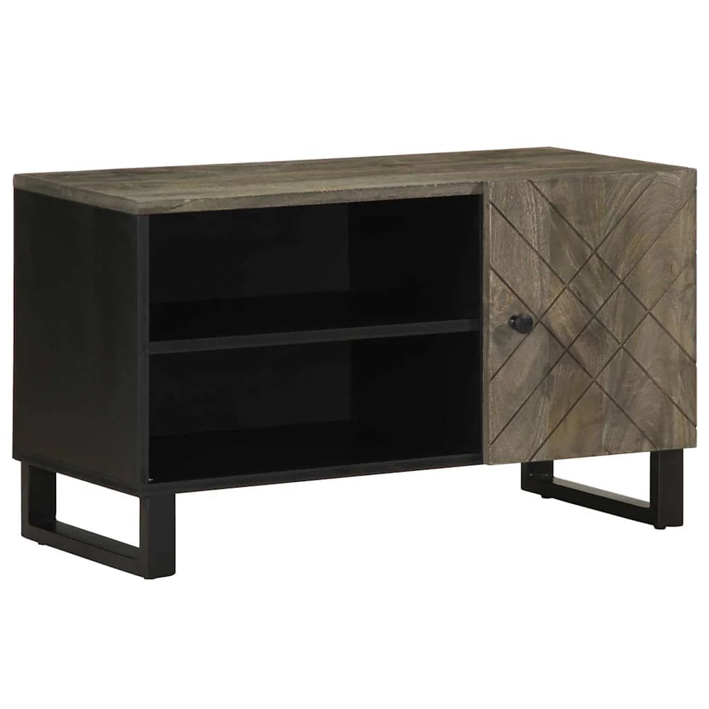Mobile porta TV moderno nero con pratico contenitore per il soggiorno 80 x 33 x 46 cm in legno massello di mango 02_0057728