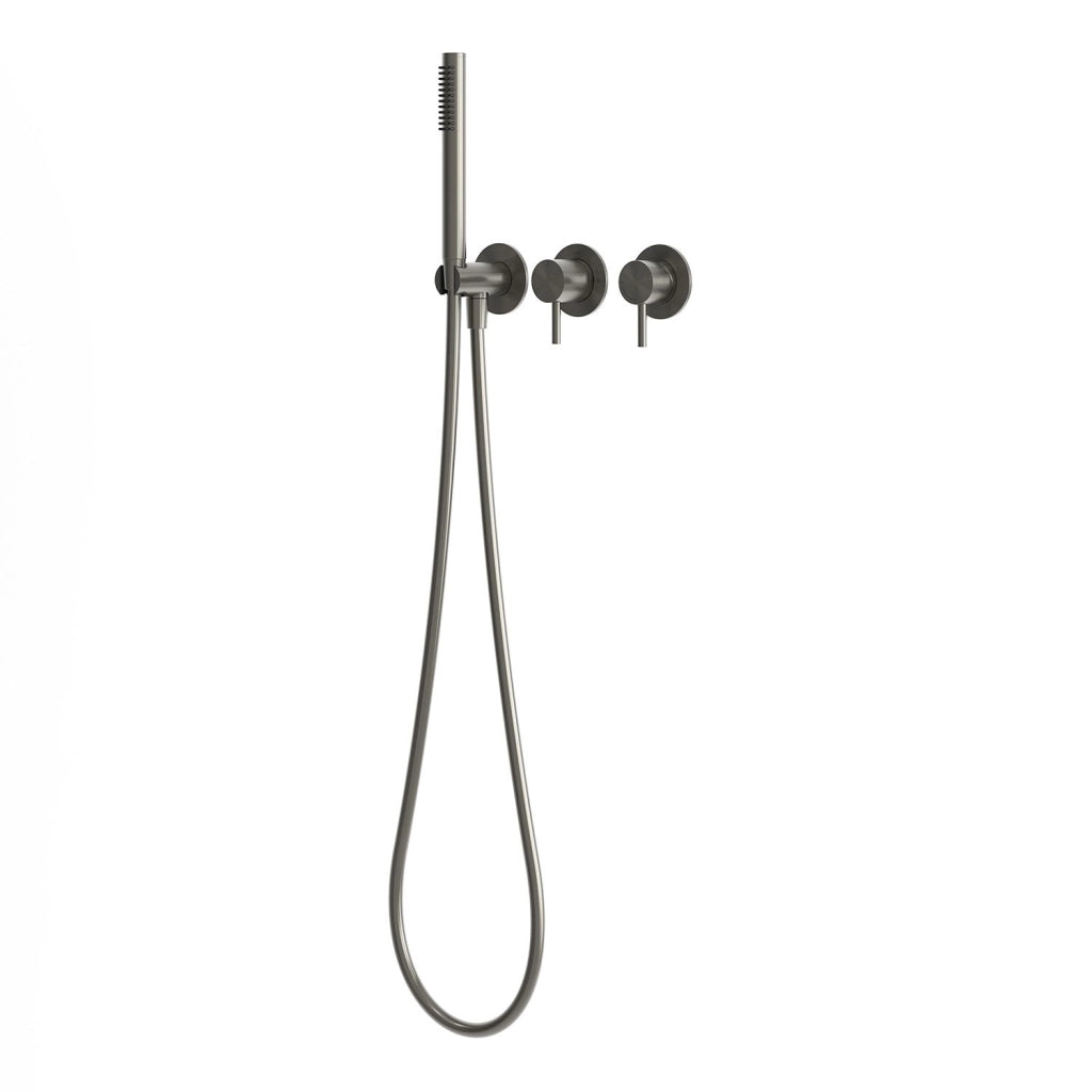 SINED Kit doccino da muro LEVANTE in acciaio inox 316L finitura Gun Metal completa di miscelatore e doccetta resistente alla corrosione per interni ed esterni SET-MISCELATORE-MURO-DOCCINO-LEVANTE-CANN