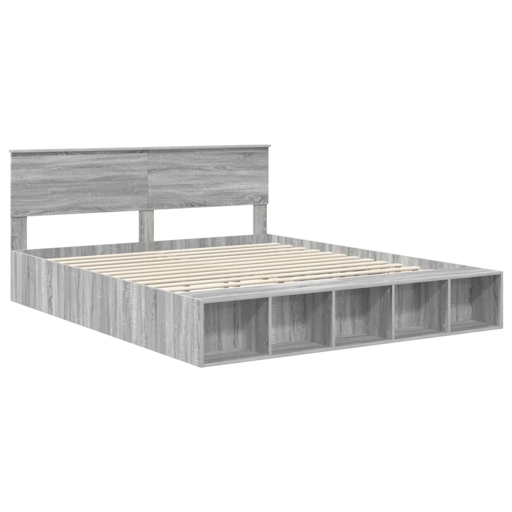 Letto matrimoniale | Letto per adulti | Struttura del letto con lo scaffale Grigio Sonoma 200 x 200 cm